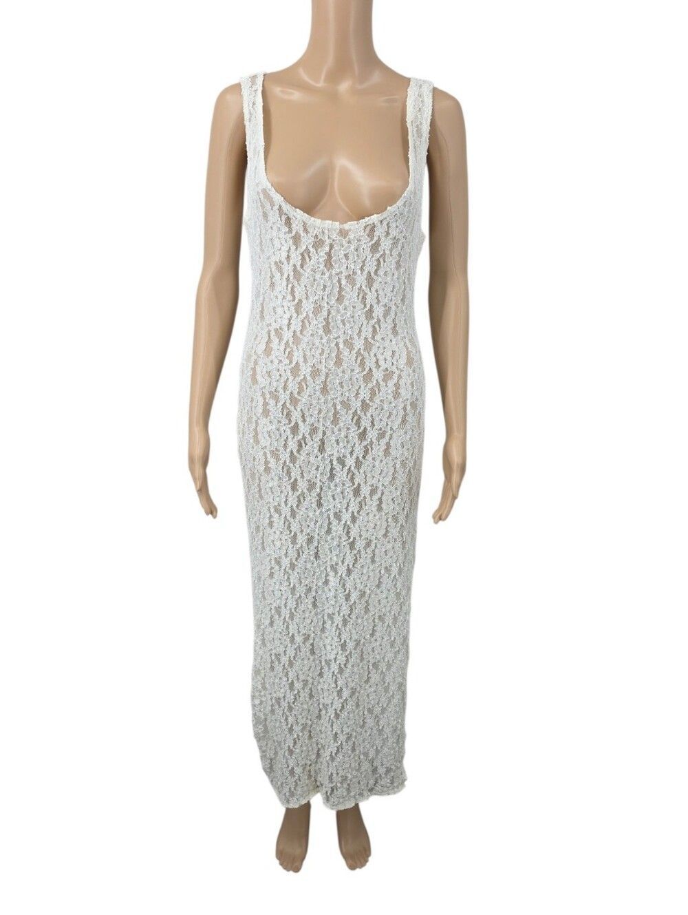 Victoria's Secret Gold Label Vintage Off White Lace Sheer Slip Maxi Dress